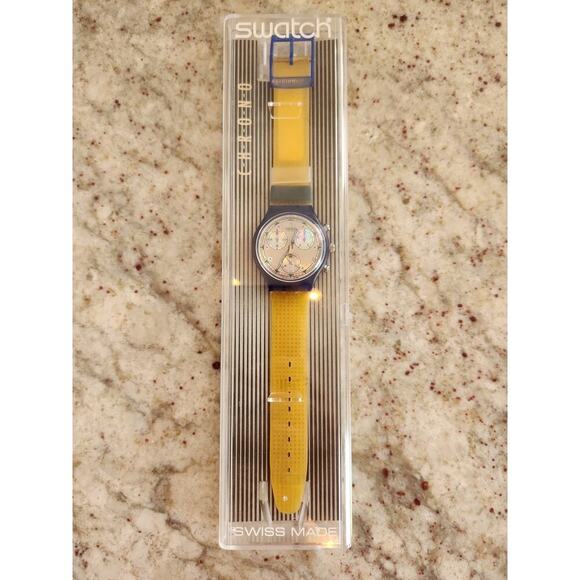 Swatch Chrono Watch PEARL FRAME SCN401 with Case & Papers 1994 NOS New Battery - Picture 10 of 12